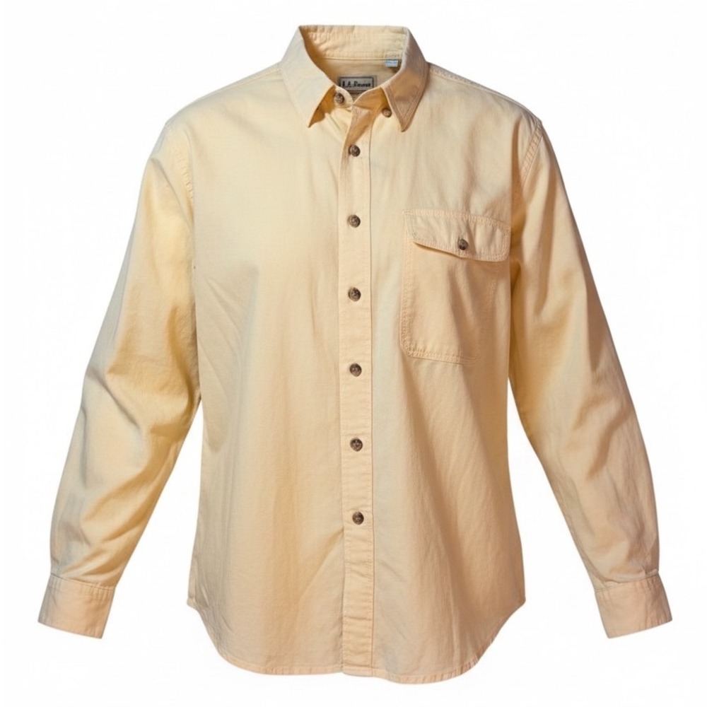 Vintage L.L.Bean Women's Yellow Cotton Button Front Shirt Size 12 Long Sleeve
